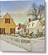 Colonial Houses And Garden In Winter Metal Print