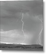 Colorado Rocky Mountains Foothills Lightning Strikes 2 Bw Metal Print