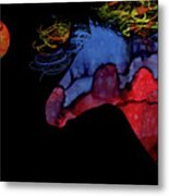 Colorful Abstract Full Moon Wild Horse Painting Metal Print by Michelle Wrighton