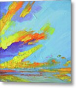 Colorful Beach Sunset Oil Painting Metal Print