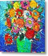 Colorful Wildflowers Abstract Modern Impressionist Palette Knife Oil Painting By Ana Maria Edulescu Metal Print