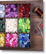 Colourful Buttons With Needle, Thread And Scissors Metal Print
