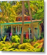 Conch Key Cottage With Palm Trees Metal Print