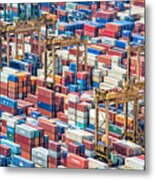 Piles Of Containers In The Harbor Of Singapore Metal Print