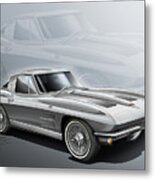 Corvette Sting Ray 1963 Silver Metal Print