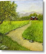 Country Scene - Barn In The Distance Metal Print