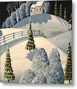 Country Winter Night - Folk Art Landscape Metal Print
