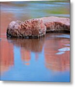 Creek Rocks With Cathedral Rock Reflection Metal Print