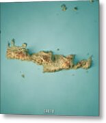 Crete Island Greece 3d Render Topographic Map Metal Print