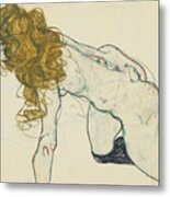 Crouching Blonde Nude With Extended Left Arm Metal Print
