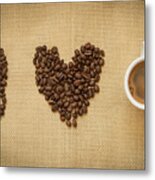 Cup Of Fresh Espresso Coffee  And Beans Metal Print