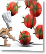 Cute Chef Box Character Catching Tomatoes Metal Print
