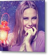 Cute Girl At Christmas Eve Metal Print