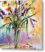 Daffodils And Lavender Spring Still Life Metal Print