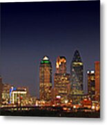 Dallas Skyline At Dusk Big Moon Night Metal Print