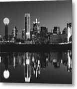 Dallas Skyline With Reflection In Black And White 1 Metal Print