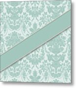 Damask Teal Pattern With Ribbon Metal Print