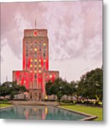 Dawn Panorama Of Houston City Hall At Hermann Square - Downtown Houston Harris County Metal Print