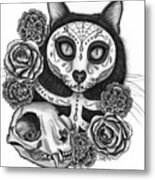 Day Of The Dead Cat Skull - Sugar Skull Cat Metal Print