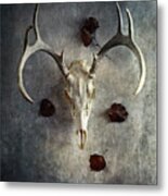 Deer Buck Skull With Fallen Leaves Metal Print