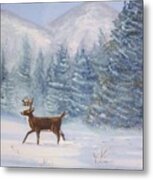 Deer In The Snow Metal Print