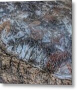 Delaware River Ice With Leaves Metal Print