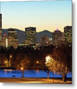Denver Skyline - City Park View - Cool Blue Metal Print