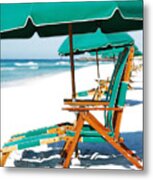 Destin Florida Beach Chairs And Green Umbrella Vertical Diffuse Glow Digital Art Metal Print