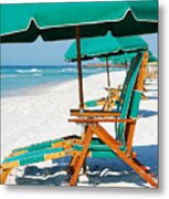 Destin Florida Beach Chairs And Green Umbrella Vertical Metal Print