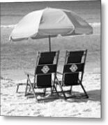 Destin Florida Beach Chairs And Umbrella Square Format Black And White Metal Print