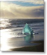 Diamond On Diamond Beach Black Sand Waves Clouds Iceland 2 2192018 2023.jpg Metal Print