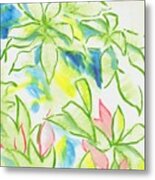 Different Coloured Hydrangea Leaves - Green Red Yellow Metal Print