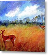 Doe And Fawn In Impending Storm Metal Print