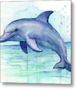 Dolphin Watercolor Metal Print