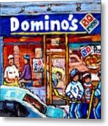 Domino's Pizza Montreal Storefront And Restaurant Painting Winter Hockey Scene Carole Spandau Art Metal Print