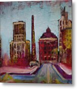 Downtown Asheville Painting Pack Square North Carolina City Metal Print