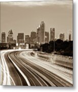 Downtown Dallas Texas Skyline Drive - Sepia Metal Print