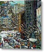 Downtown Montreal Memories Winter City Scene Mcgill Paintings Canadian Art Carole Spandau Metal Print