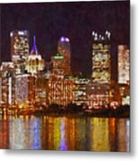 Downtown Pittsburgh On A Light Up Night Metal Print