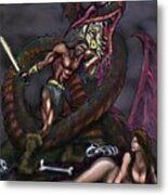 Dragonslayer N Damsel Metal Print