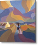 Dreamscape With Girl And Cottage Metal Print