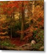 Dreamy Forest Glade In Fall Metal Print
