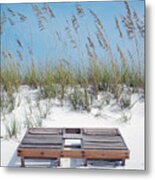 Dual Wooden Tanning Beds On White Sand Dune Destin Florida Metal Print