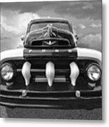 Early Fifties Ford V8 F-1 Truck In Black And White Metal Print