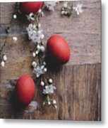 Easter Eggs And Spring Blossom Metal Print