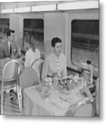 Eating In Dining Car Rebuilt For Bilevel Equipment - 1958 Metal Print