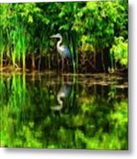 Egret At The Pond Metal Print