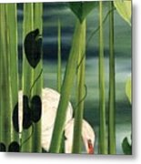 Egret In Reeds Metal Print