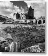 Eilean Donan Castle In Black And White Metal Print