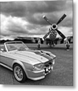 Eleanor Mustang With P51 Black And White Metal Print